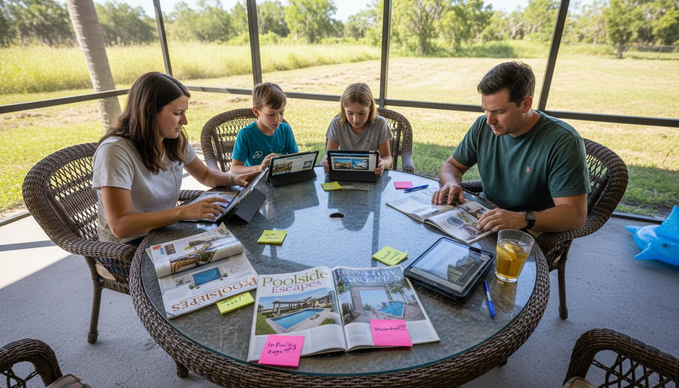 Family ranking pool features on patio table