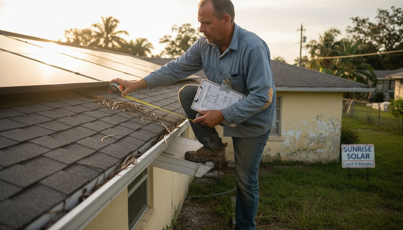 Step by step solar financing in Florida for homeowners 2026 1 Installer assessing Florida home for solar