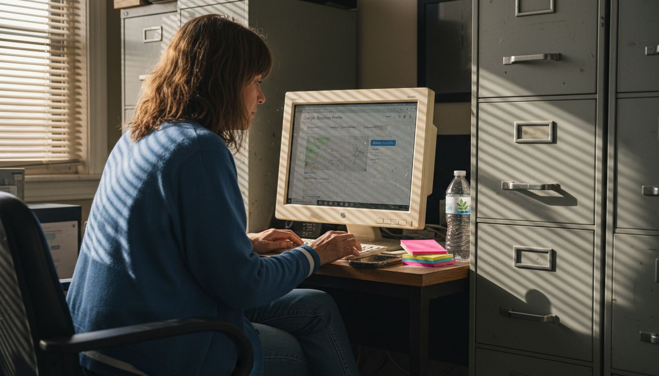 Woman updating Google Business Profile at desk
