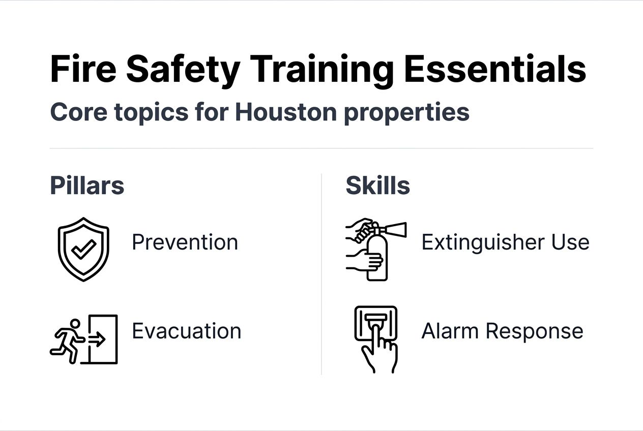 Infographic outlining fire safety core training components