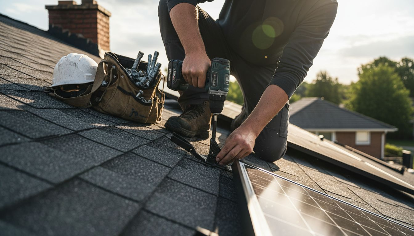 Solar energy myths: what Florida homeowners need to know 2 Installer securing solar panel hardware on roof