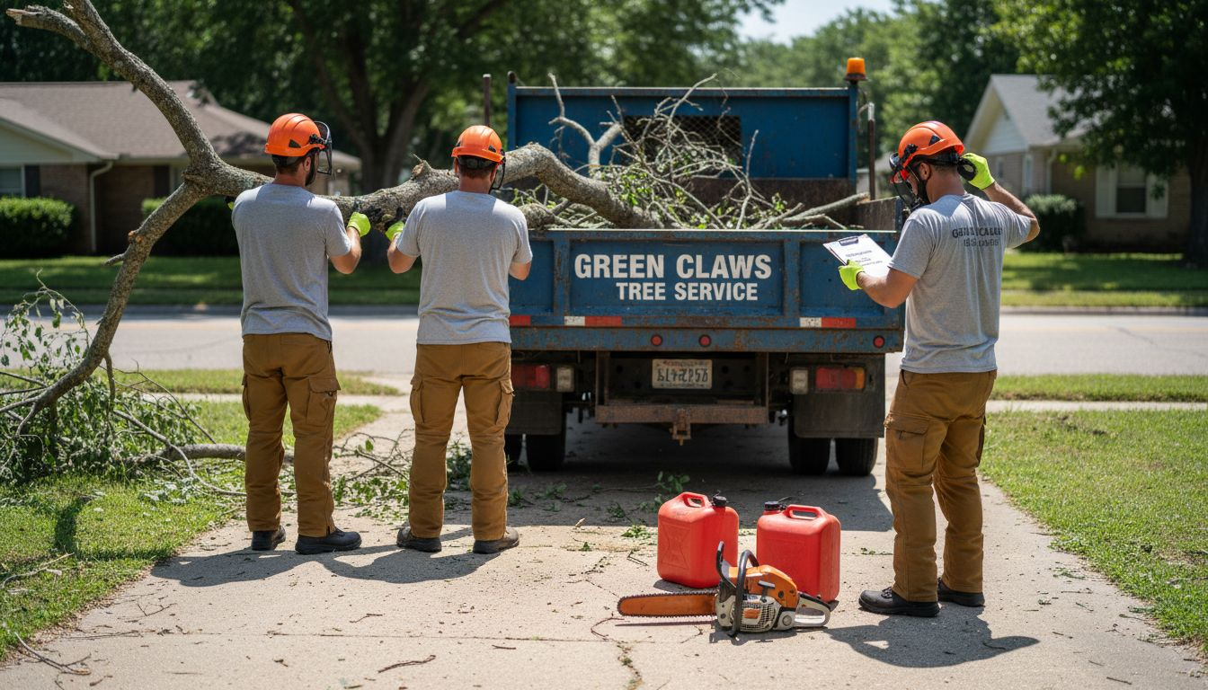 Emergency tree cleanup workflow for Central Florida 1 Tree removal crew loading debris safely