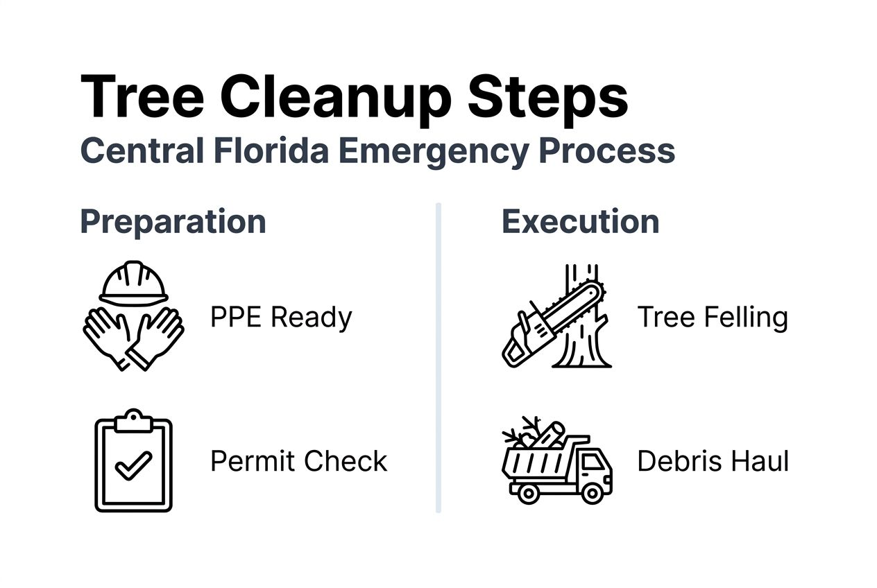 Emergency tree cleanup workflow for Central Florida 2 Infographic showing steps in tree cleanup workflow