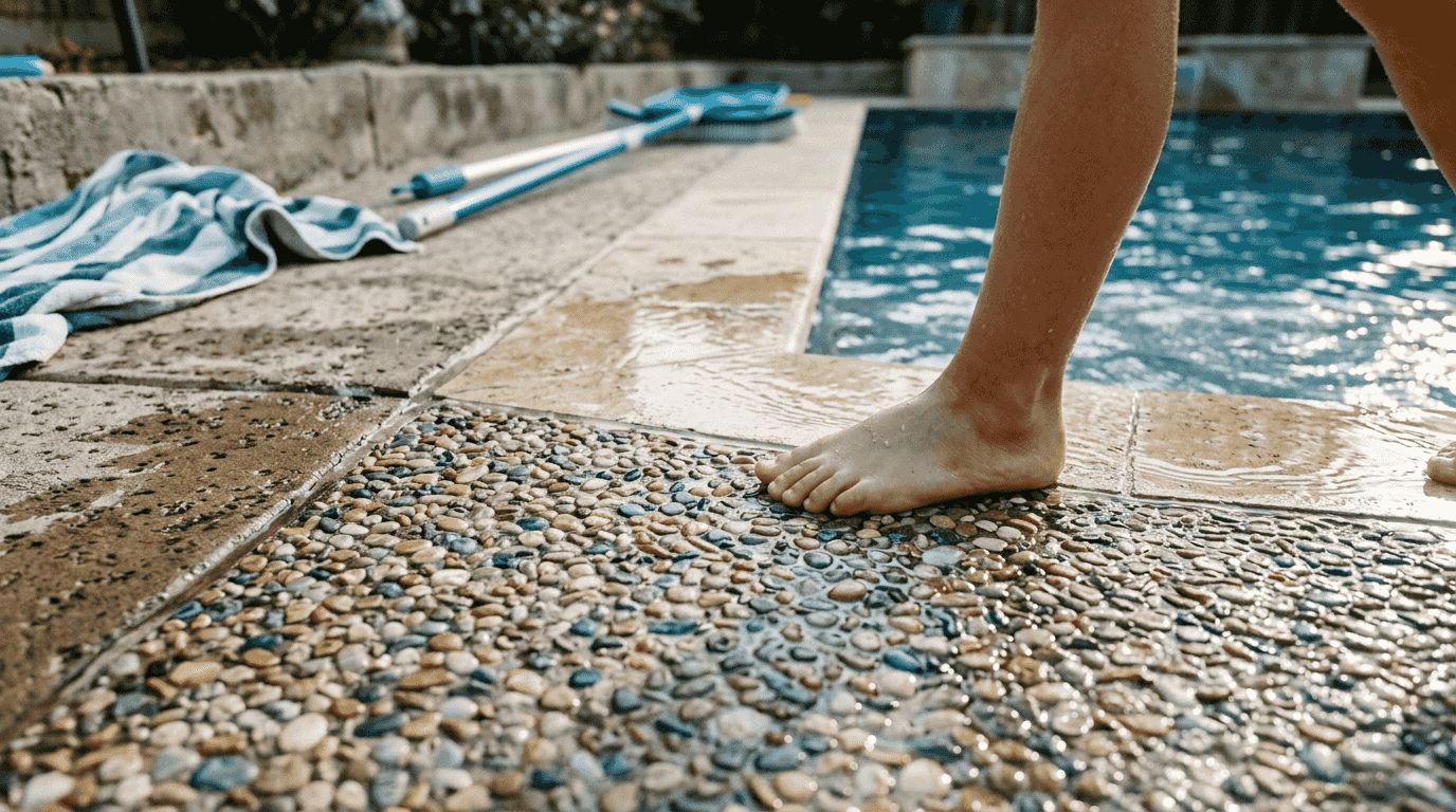 Pool finishes for Central Florida: choose the best option 1 Detailed view of pebble pool finish