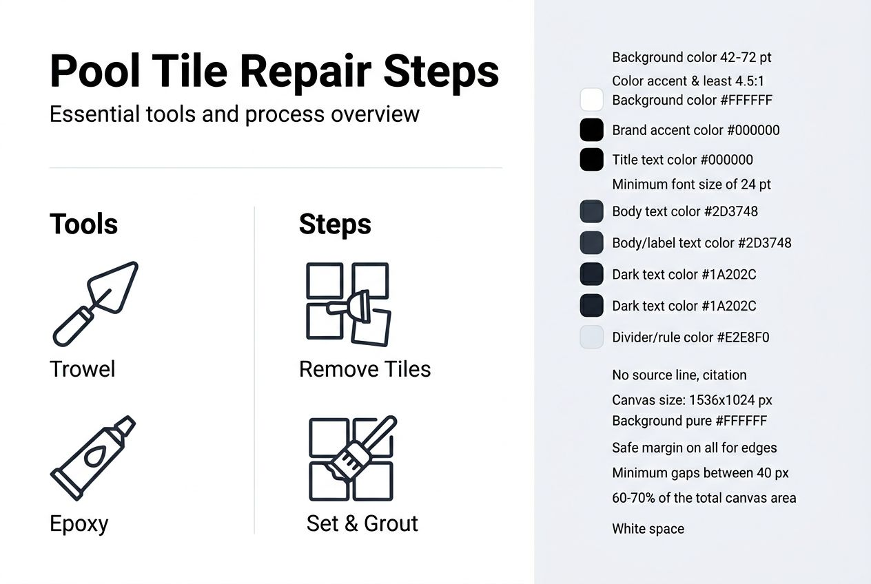 Infographic showing pool tile repair steps and tools