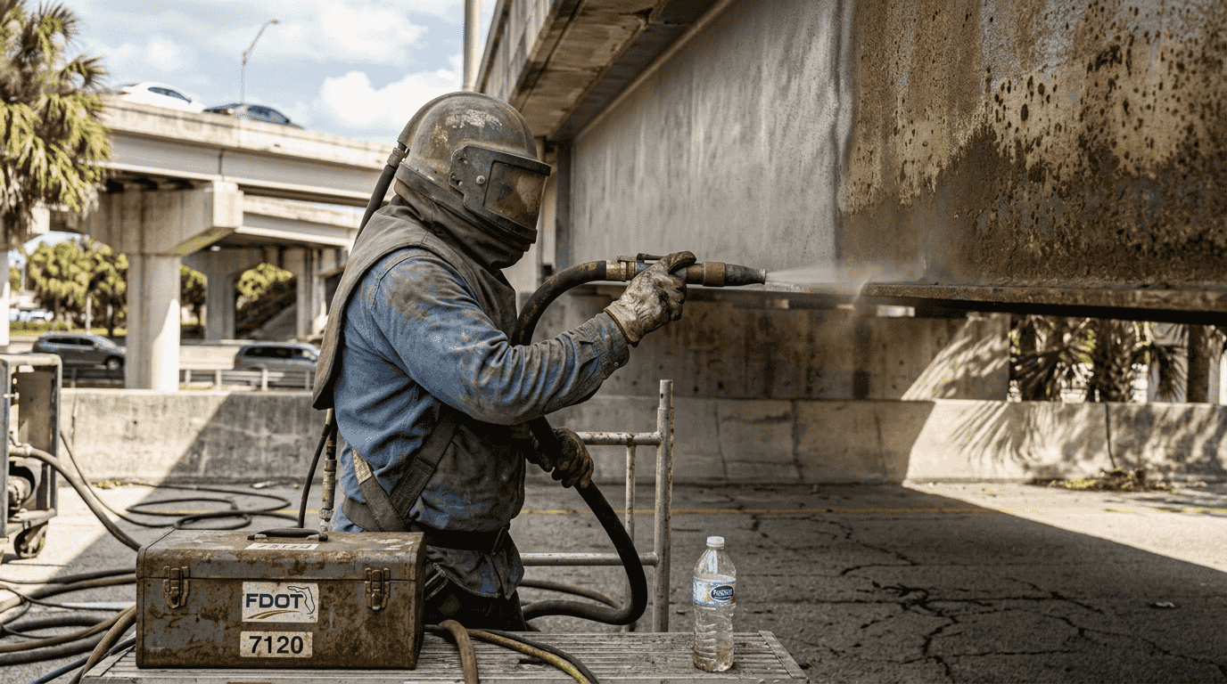 Abrasive blasting steel highway structure Florida