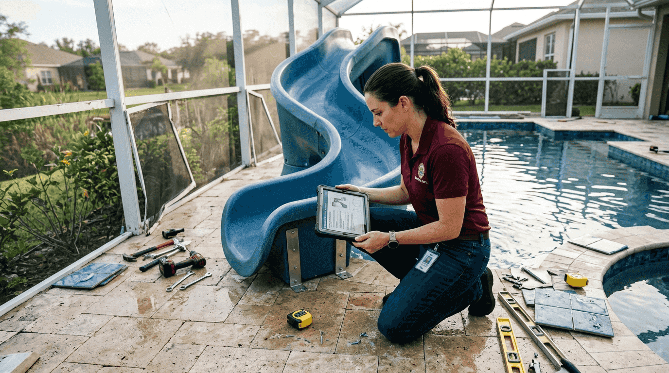 Official inspecting custom pool slide