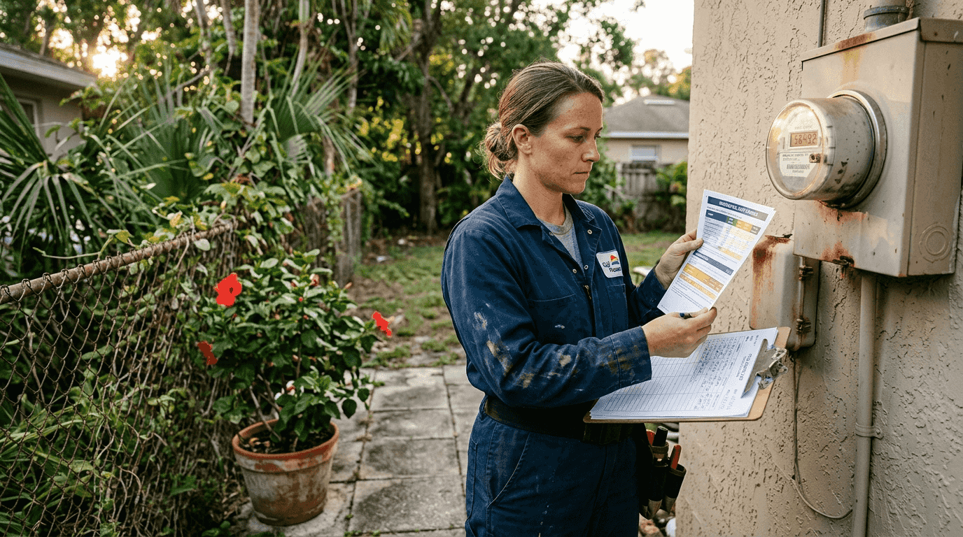 Solar ROI explained: maximize your Florida investment 1 Utility worker reviews Florida electrical meter