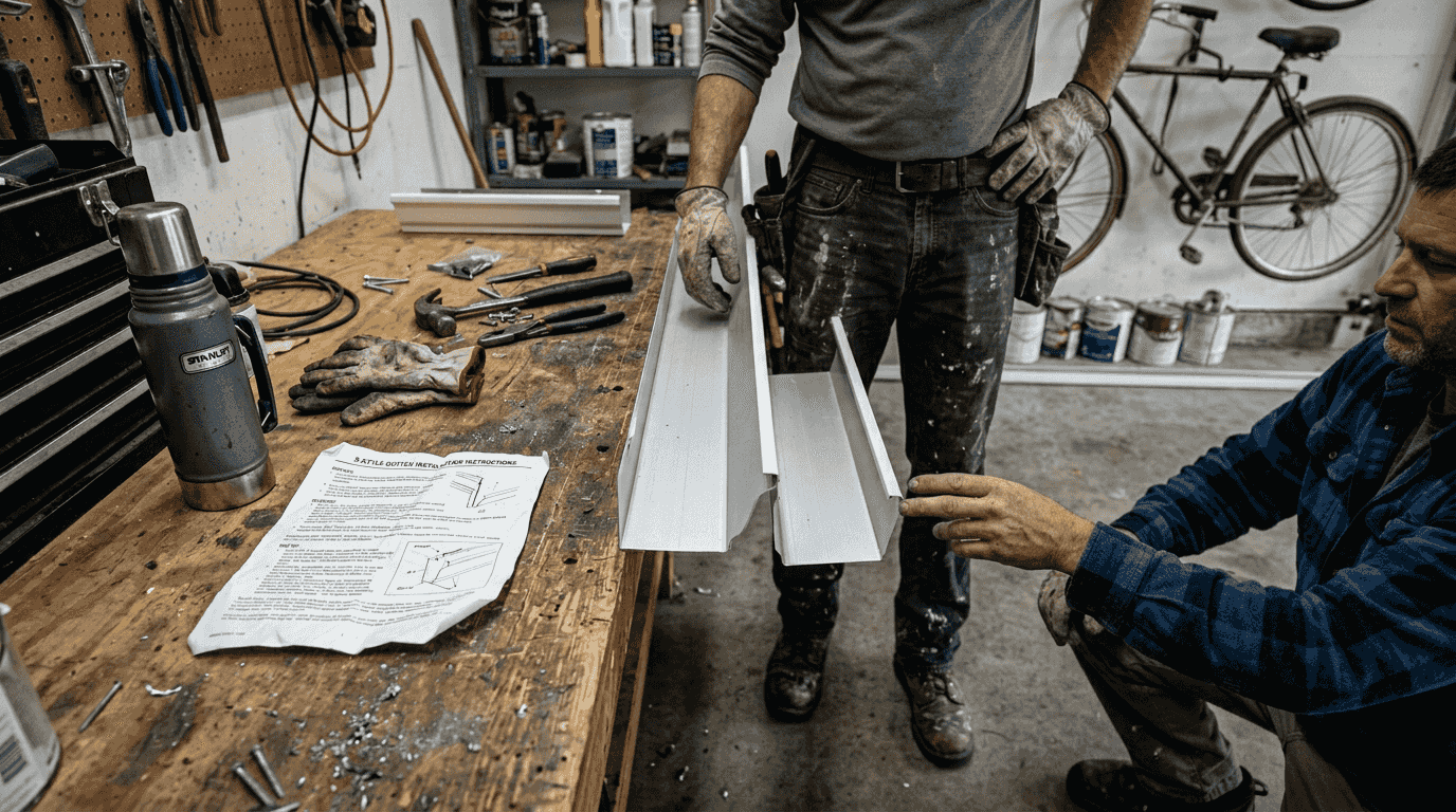 Gutter installers measuring 5 and 6-inch gutters