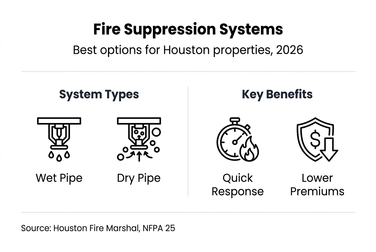 Infographic comparing fire suppression system types