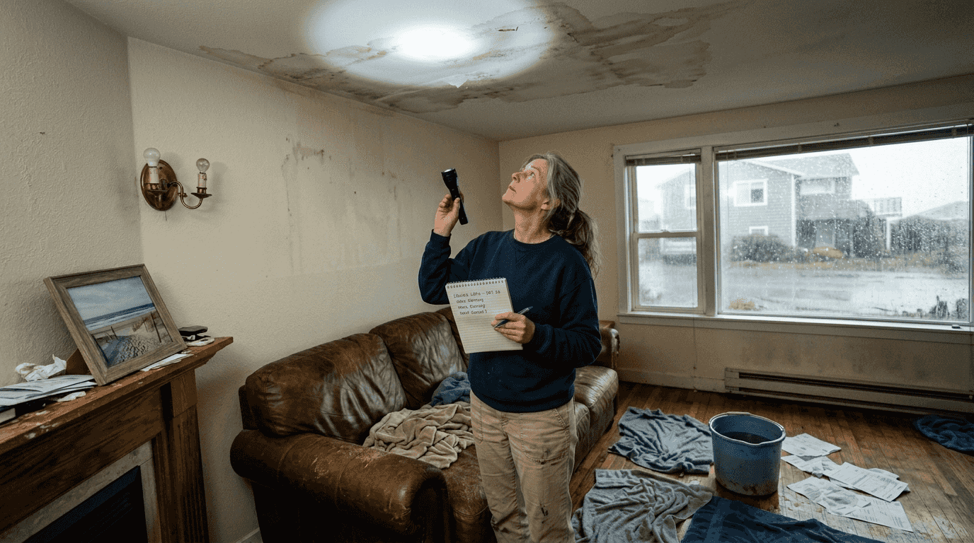 Inspecting water stains and interior storm damage