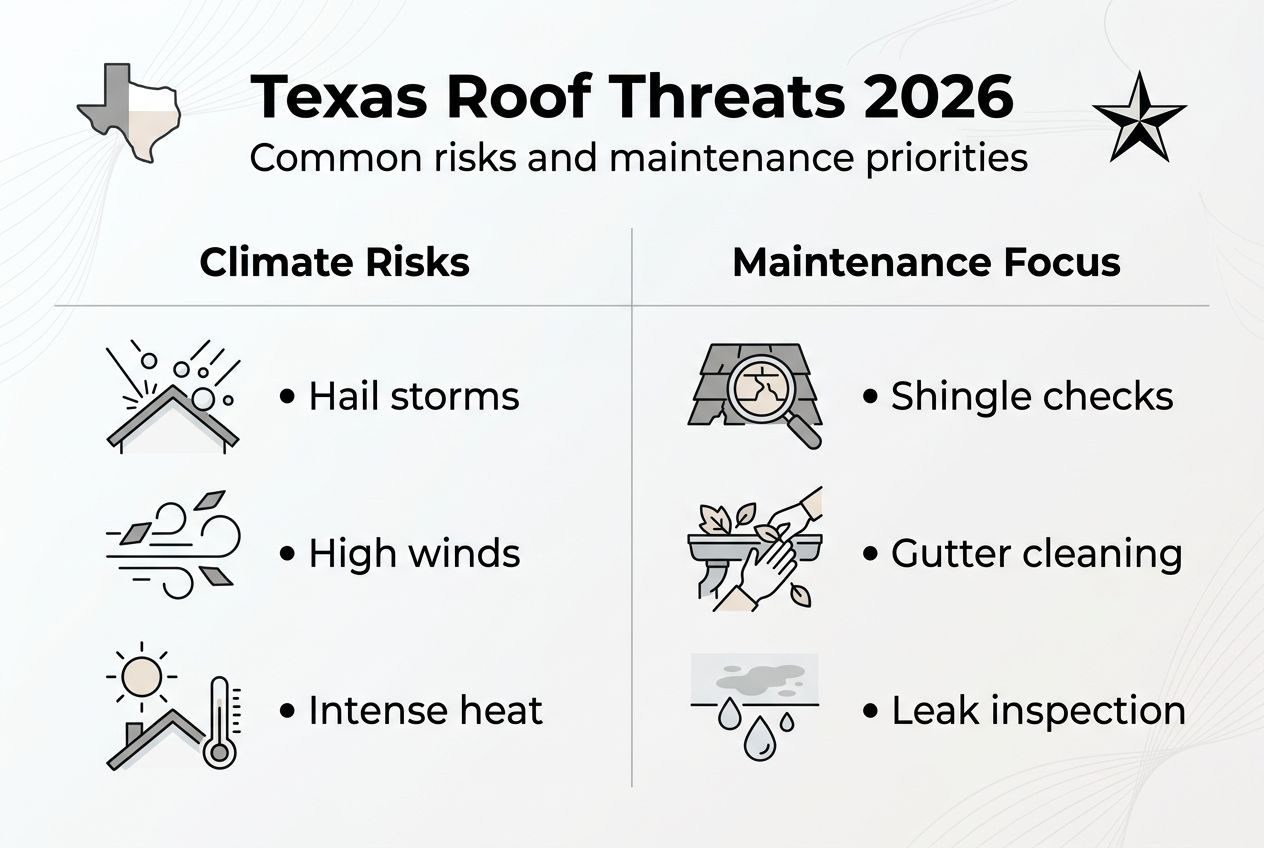 Infographic showing Texas roof threats and priorities