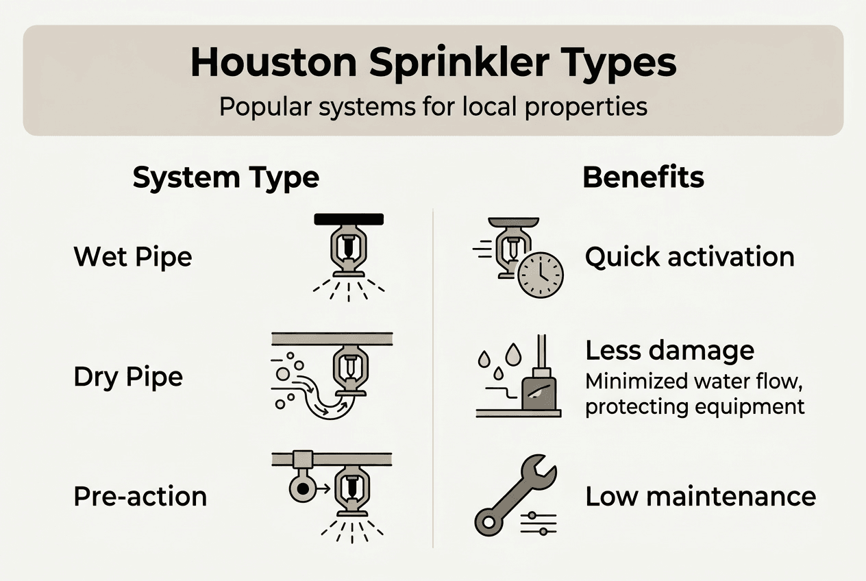 Sprinkler system types and benefits infographic