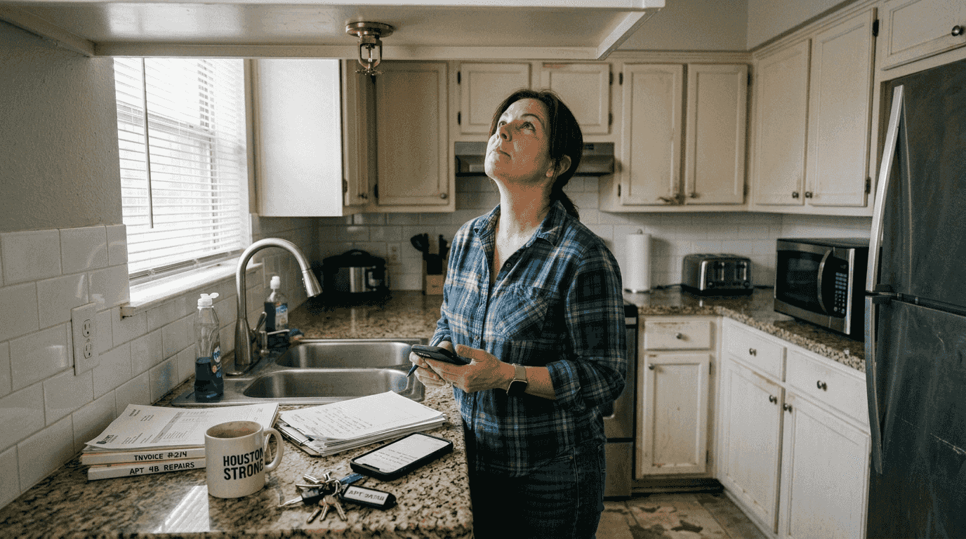 Apartment manager checking kitchen sprinkler