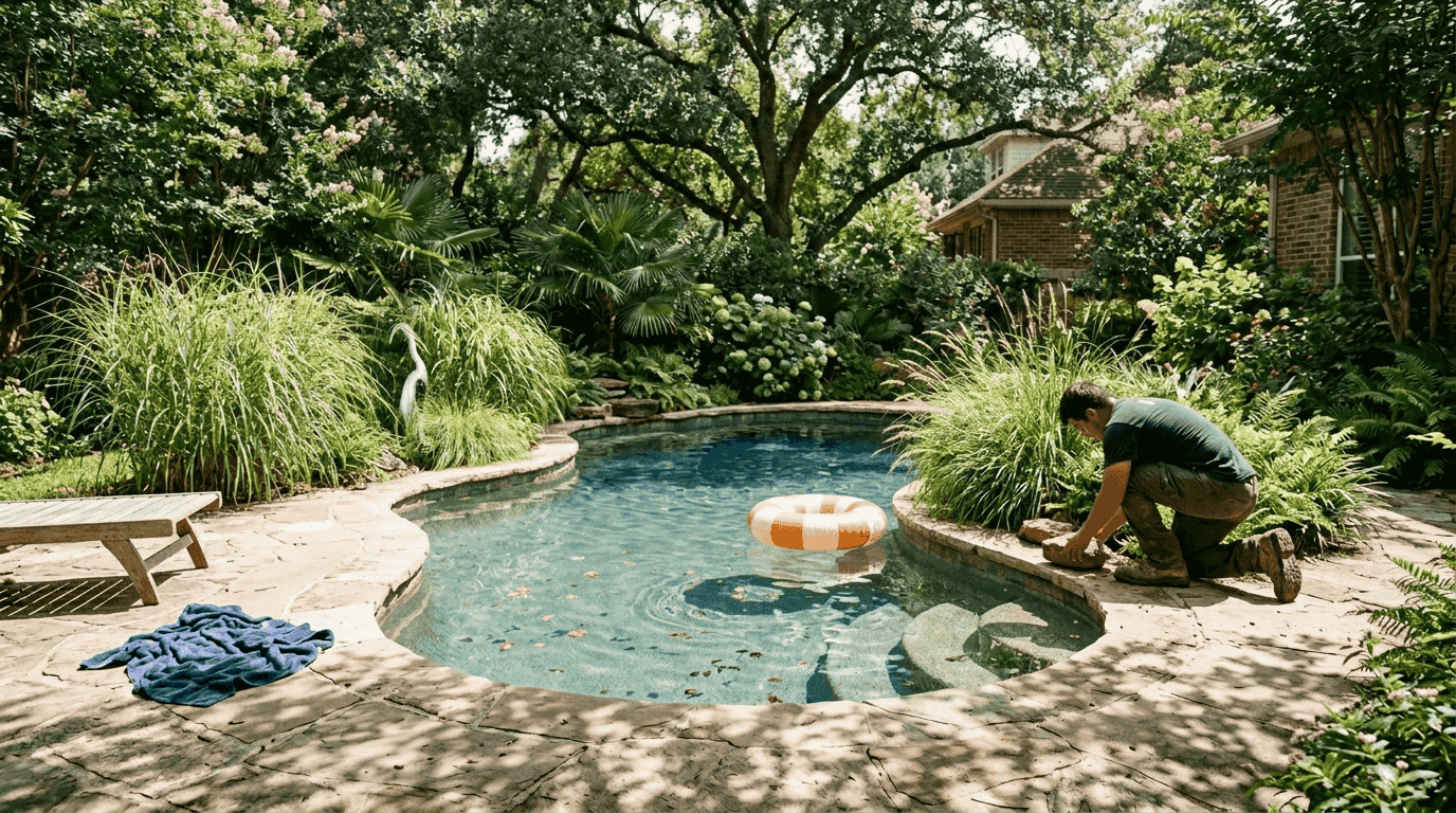 Choosing pool shapes explained: Central Florida guide 2026 1 Freeform pool with natural landscaping in yard