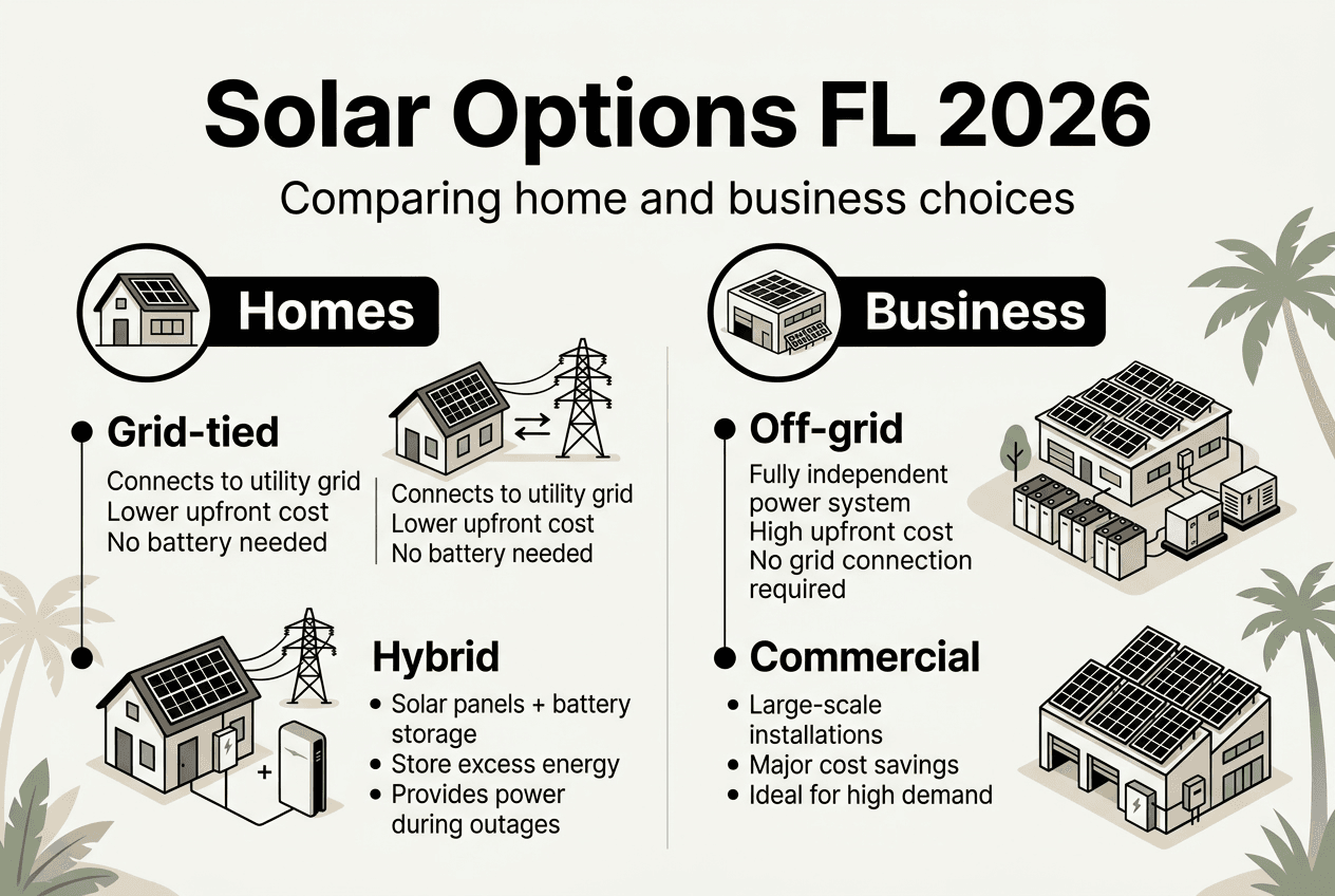 Role of solar energy in sustainability: Florida guide 2026 2 Infographic comparing solar options for Florida