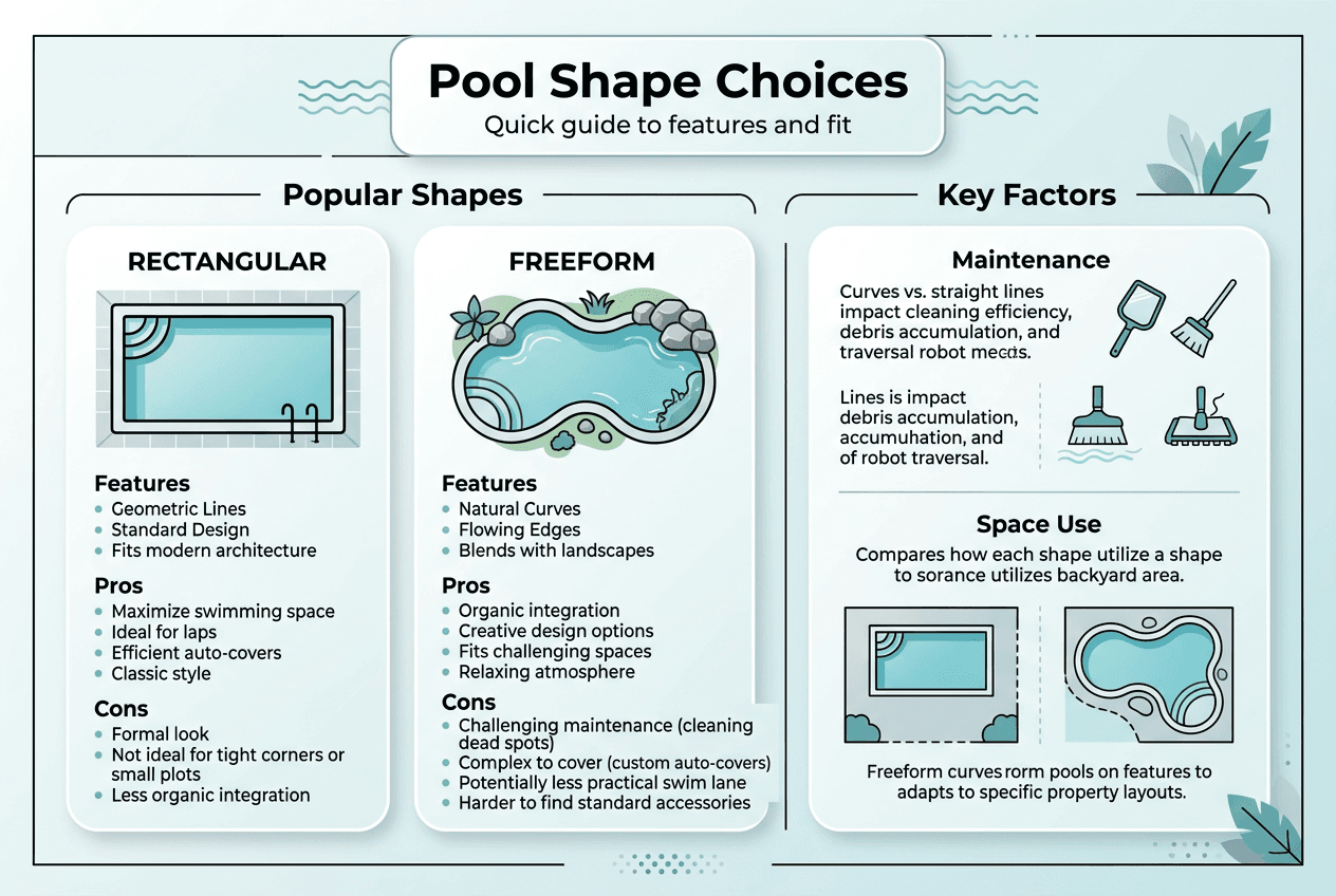 Choosing pool shapes explained: Central Florida guide 2026 2 Infographic comparing popular pool shapes and features