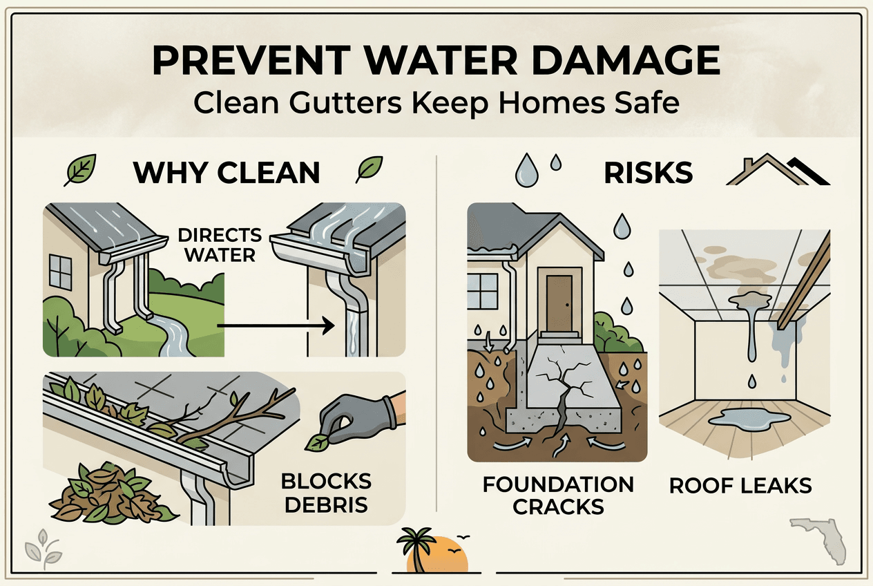 Infographic on gutter maintenance benefits and risks