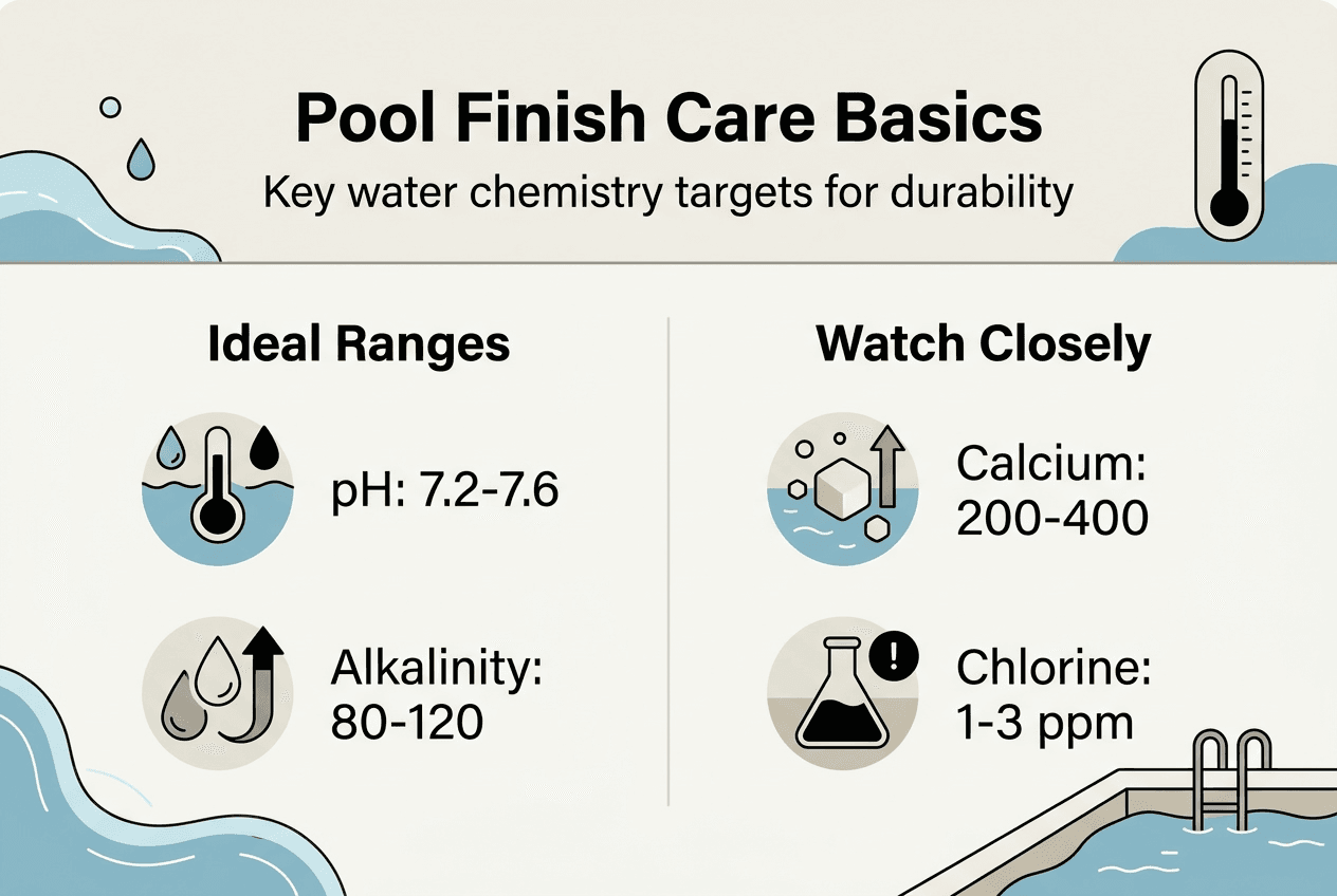 Infographic showing ideal pool chemistry levels