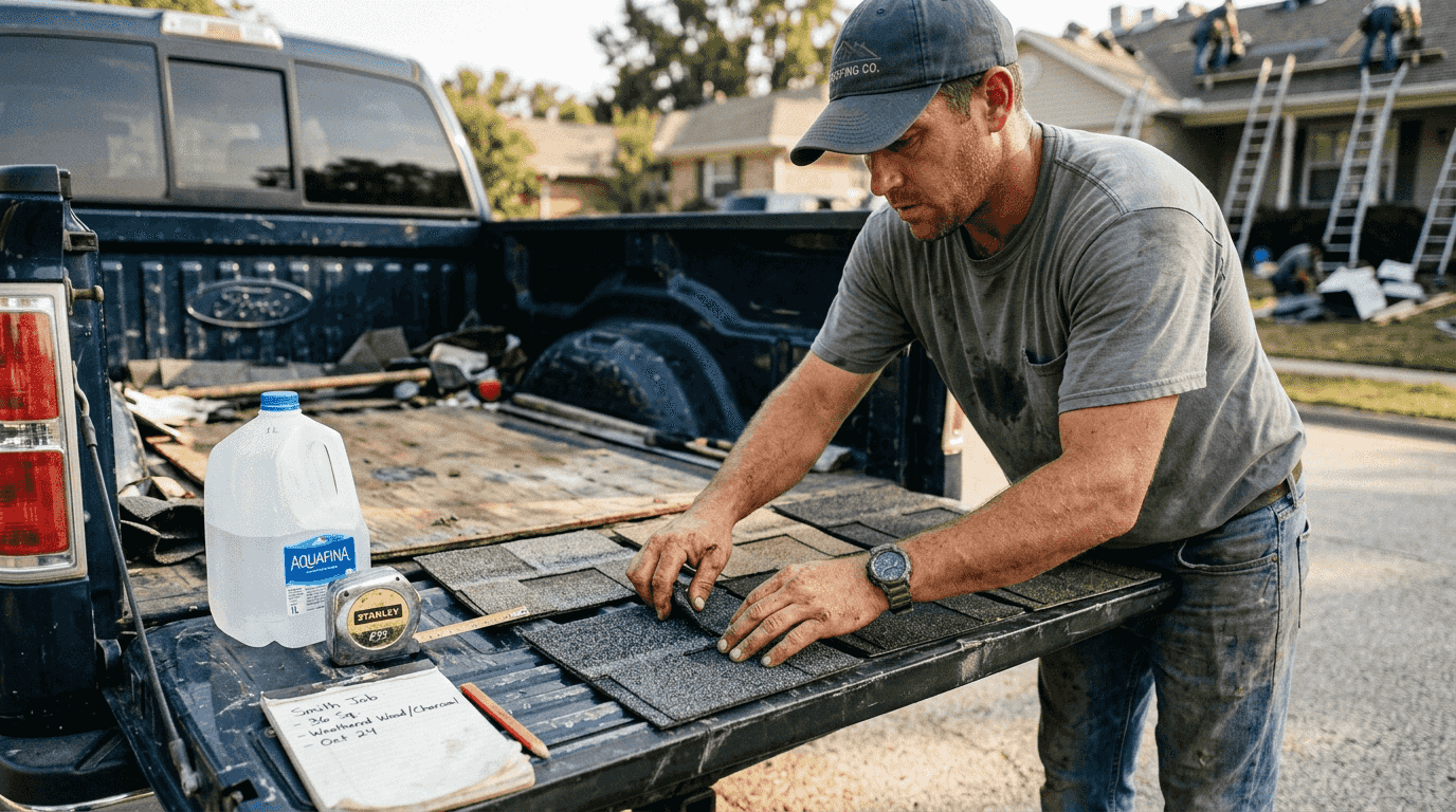Contractor displaying Florida-appropriate roofing shingles