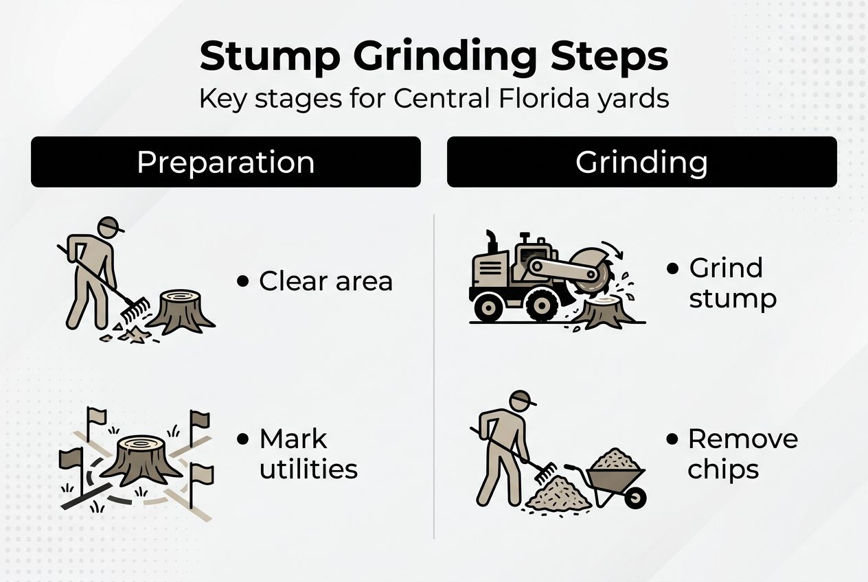 Infographic showing stump grinding process steps