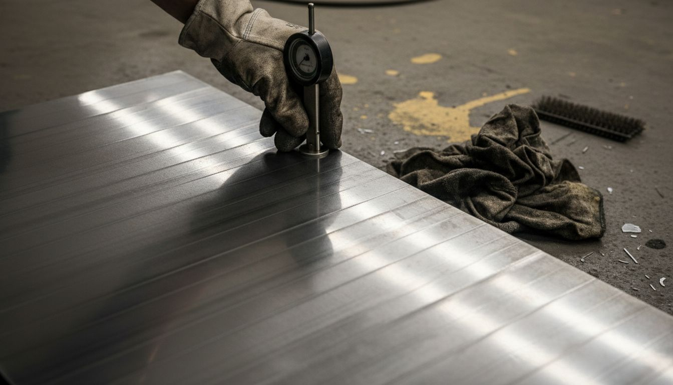 Hand checking steel surface profile before coating