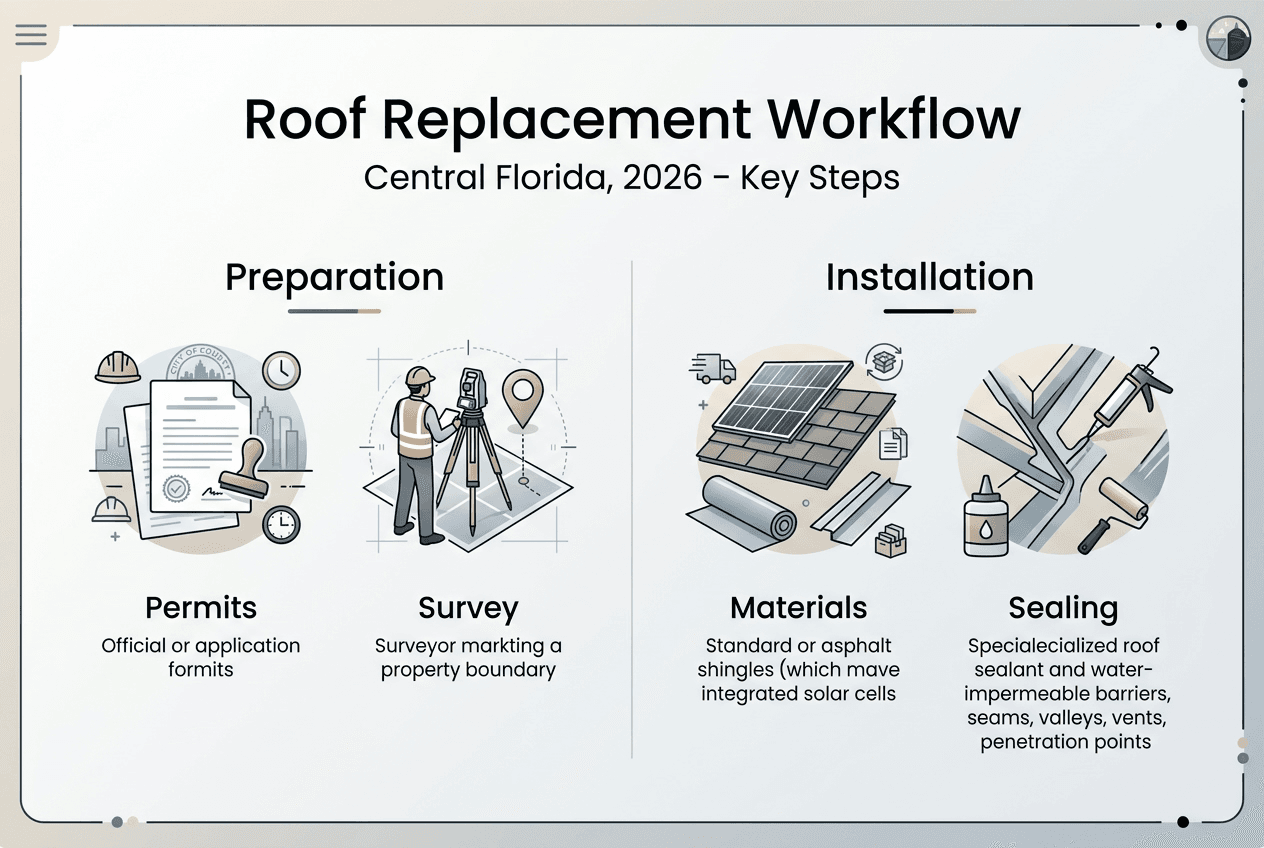 Infographic showing Florida roof replacement steps