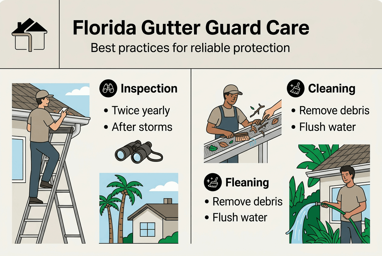 Infographic showing Florida gutter guard care steps