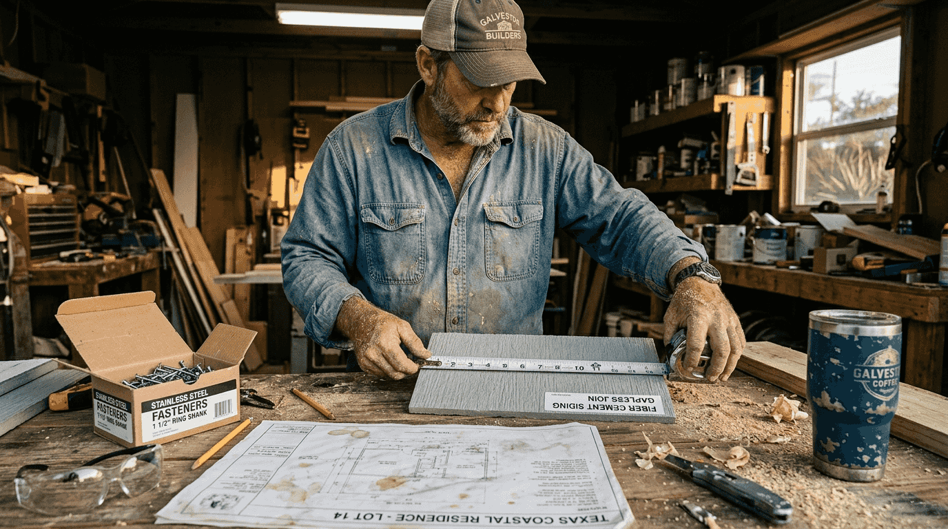 Contractor measures fiber cement siding sample