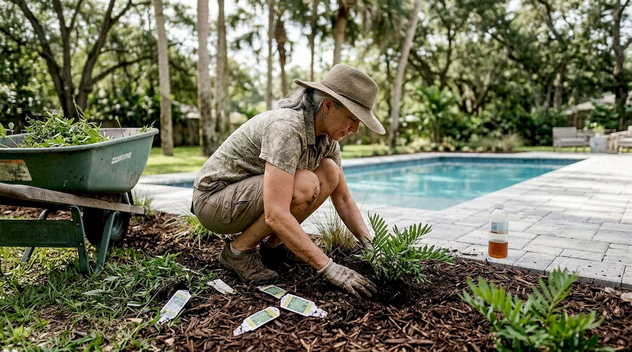 Designer planting native plants by pool