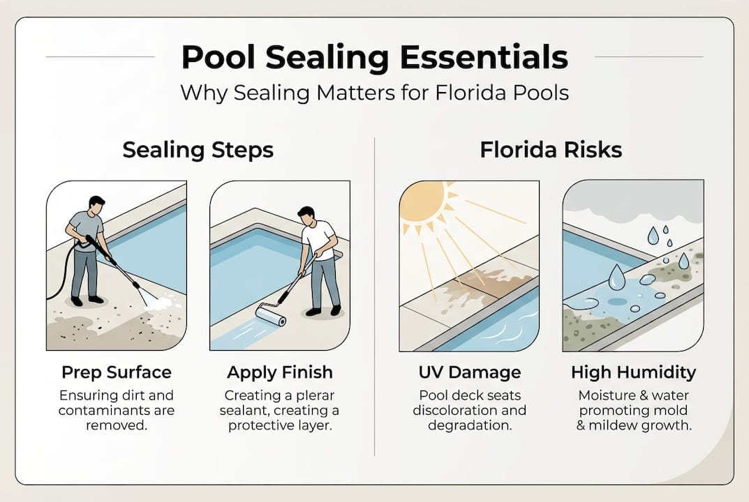 Infographic explaining pool sealing essentials and risks