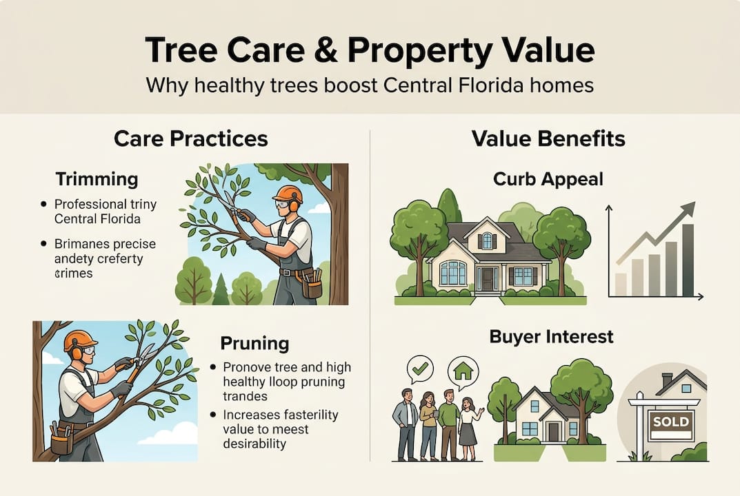 How tree care boosts property value in Central Florida 2 Infographic showing tree care impact on homes