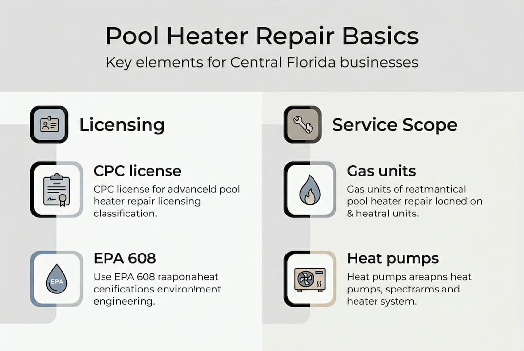 Infographic summarizing pool heater repair basics