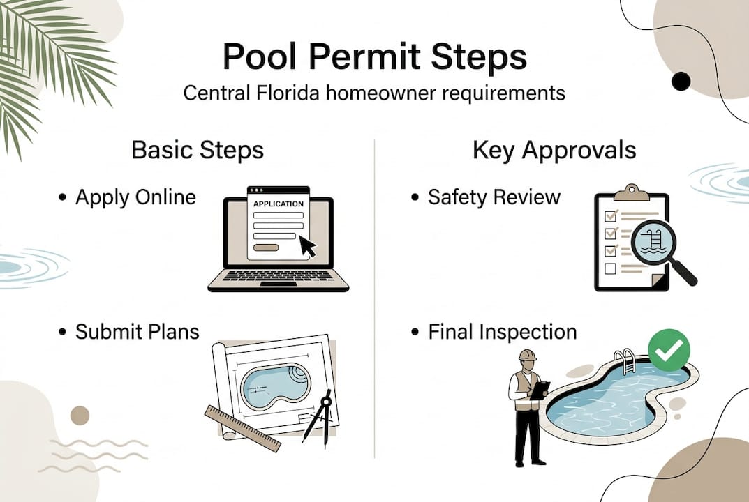 Infographic with pool permit process steps and approvals