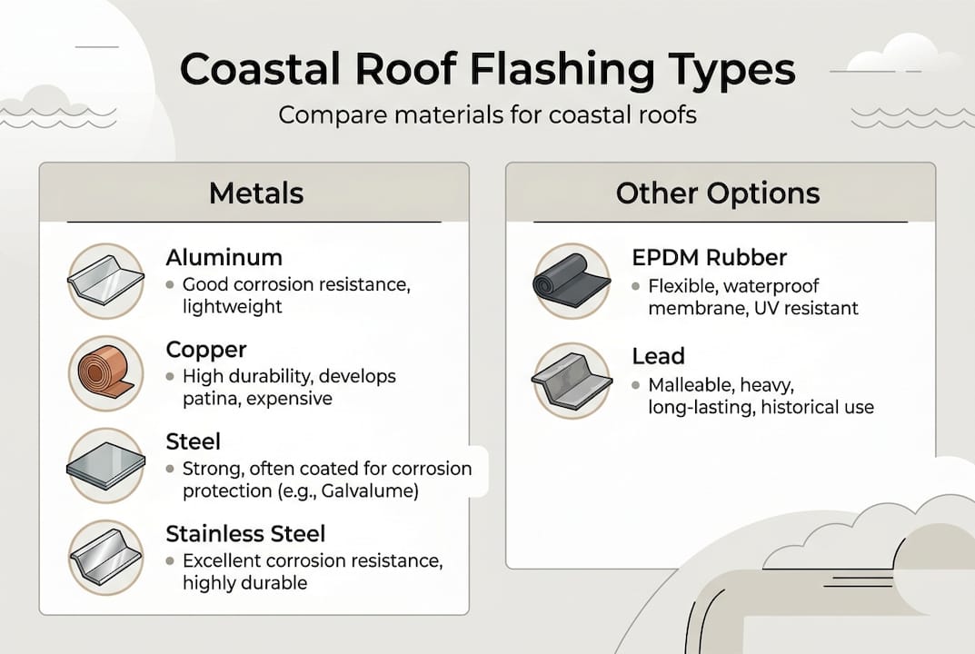 Infographic compares roof flashing material options