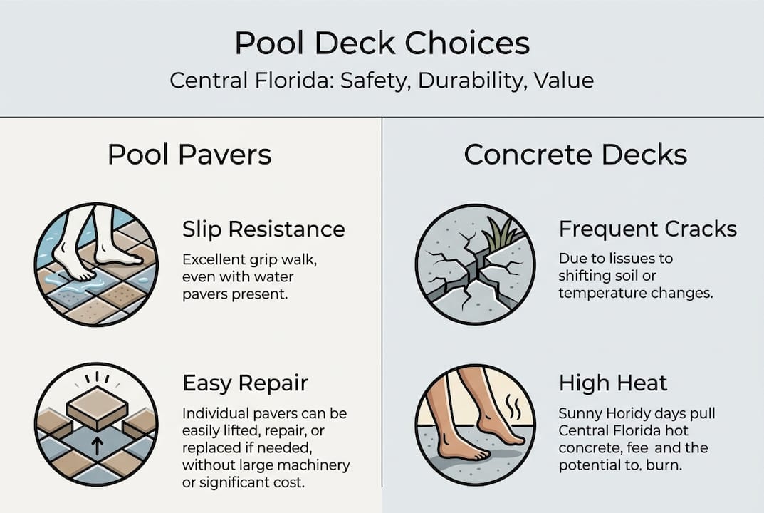 Infographic compares pool pavers and concrete decks