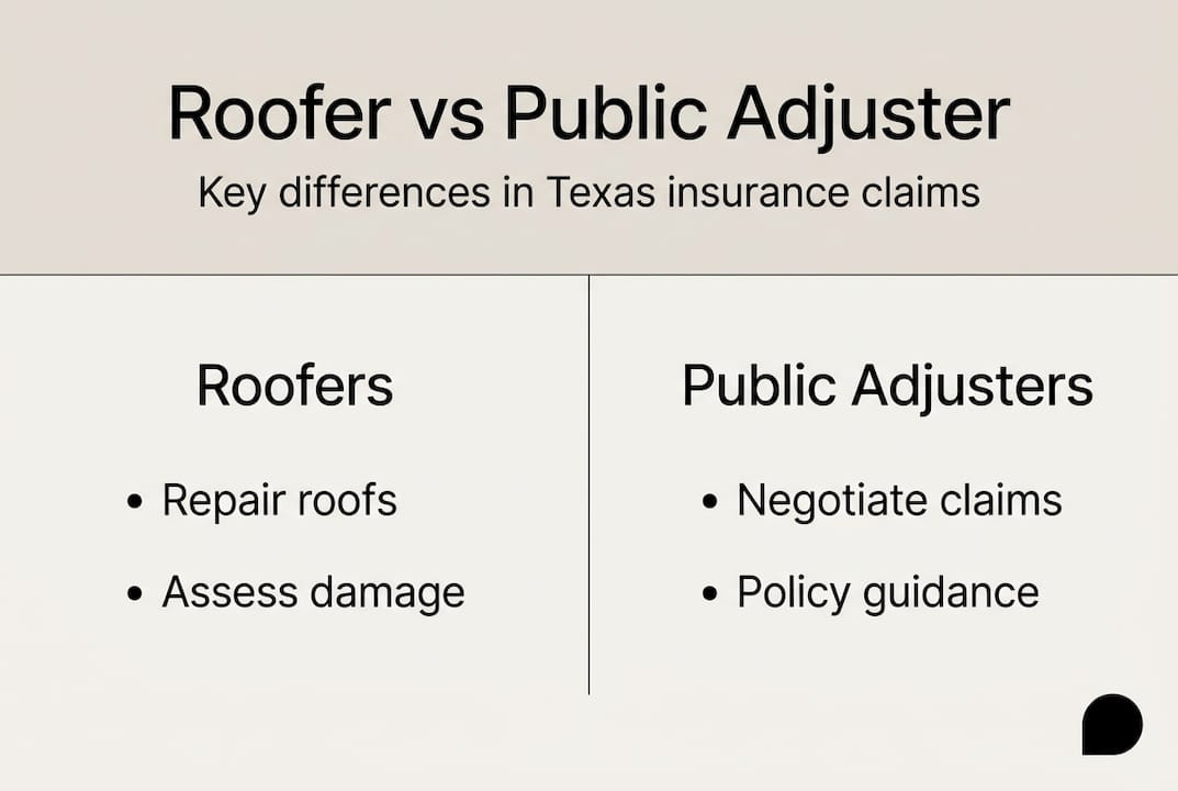Infographic Texas roofer versus public adjuster roles