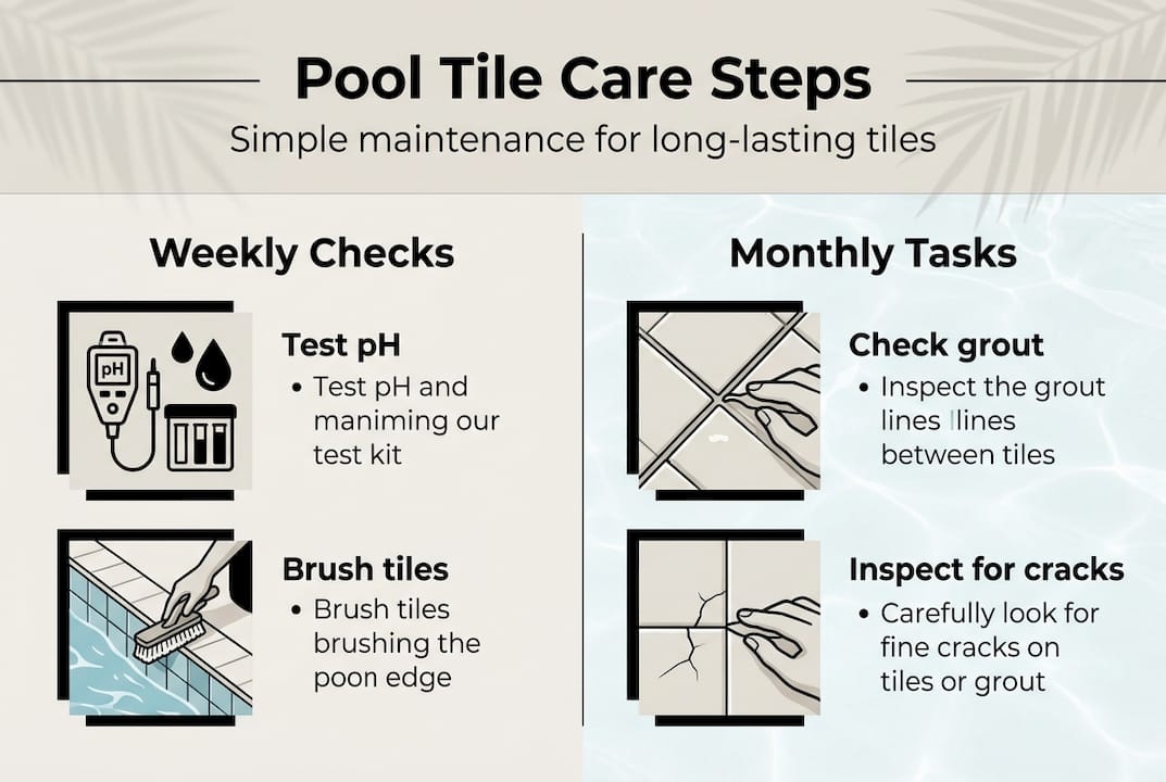 Infographic showing pool tile care steps