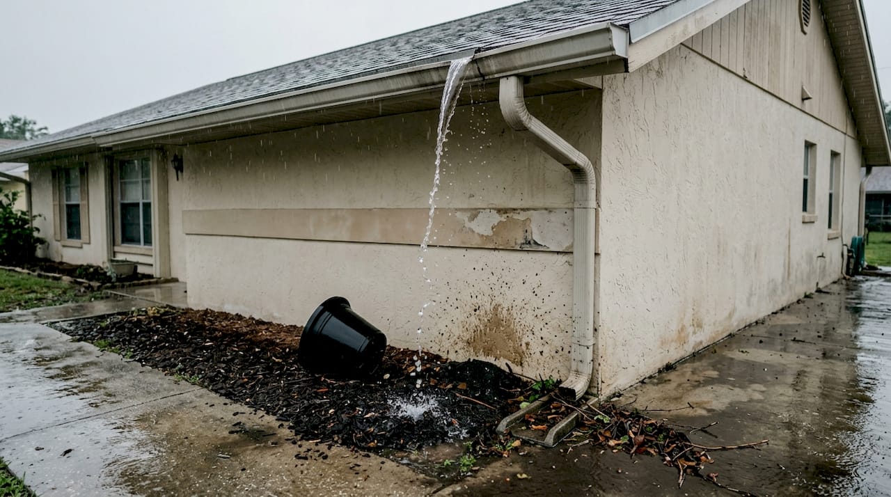 Leaky gutter causing water damage to home