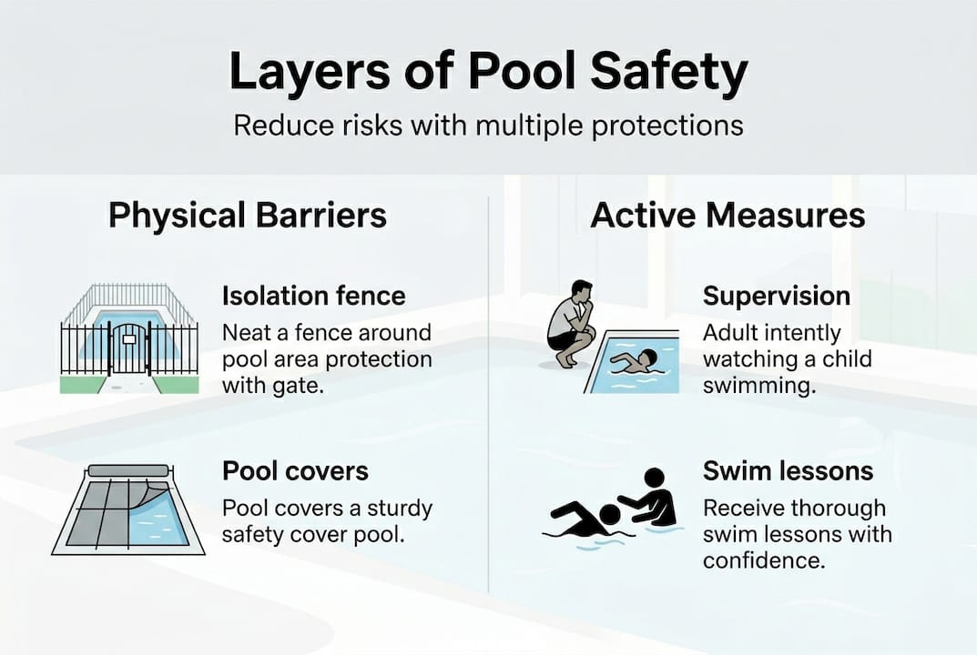 Infographic showing layers of pool safety