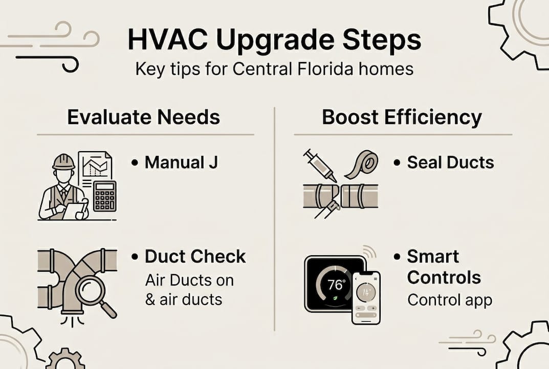 Infographic showing main HVAC upgrade steps and tips
