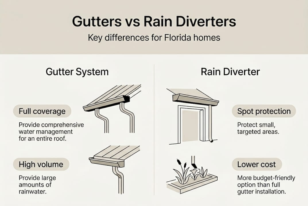 Infographic comparing gutters and rain diverters