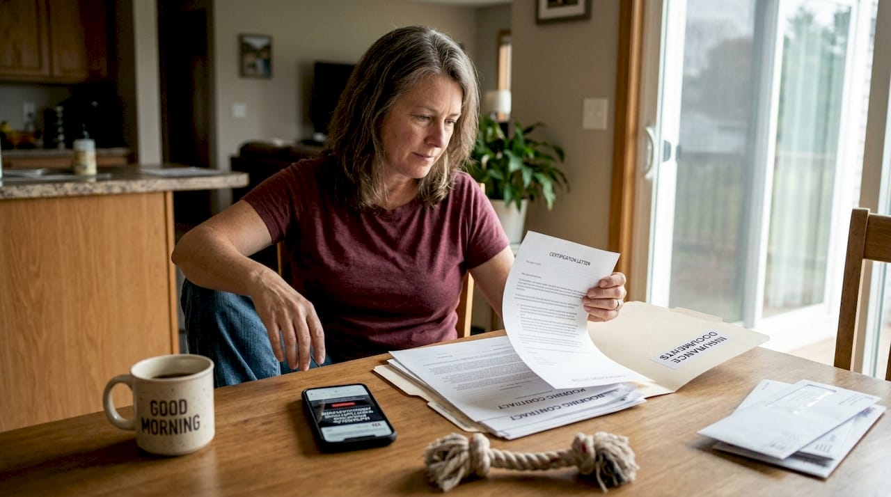 Homeowner reviewing roofing contractor paperwork