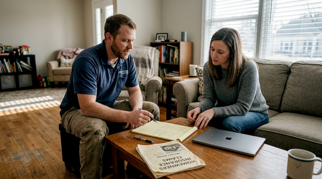 Contractor and homeowner discuss roof repairs