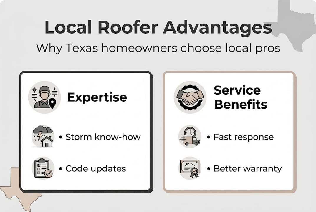 Infographic showing key advantages of local Texas roofers