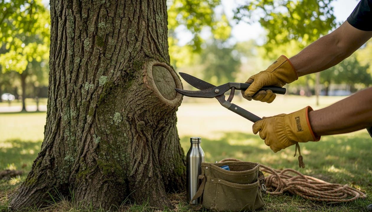Tree care terminology guide for Central Florida homeowners 1 Arborist pruning branch collar close-up
