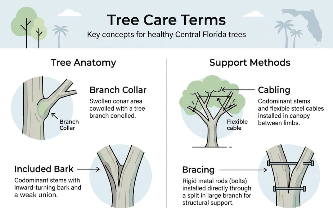 Tree care terminology guide for Central Florida homeowners 2 Infographic of main tree care concepts
