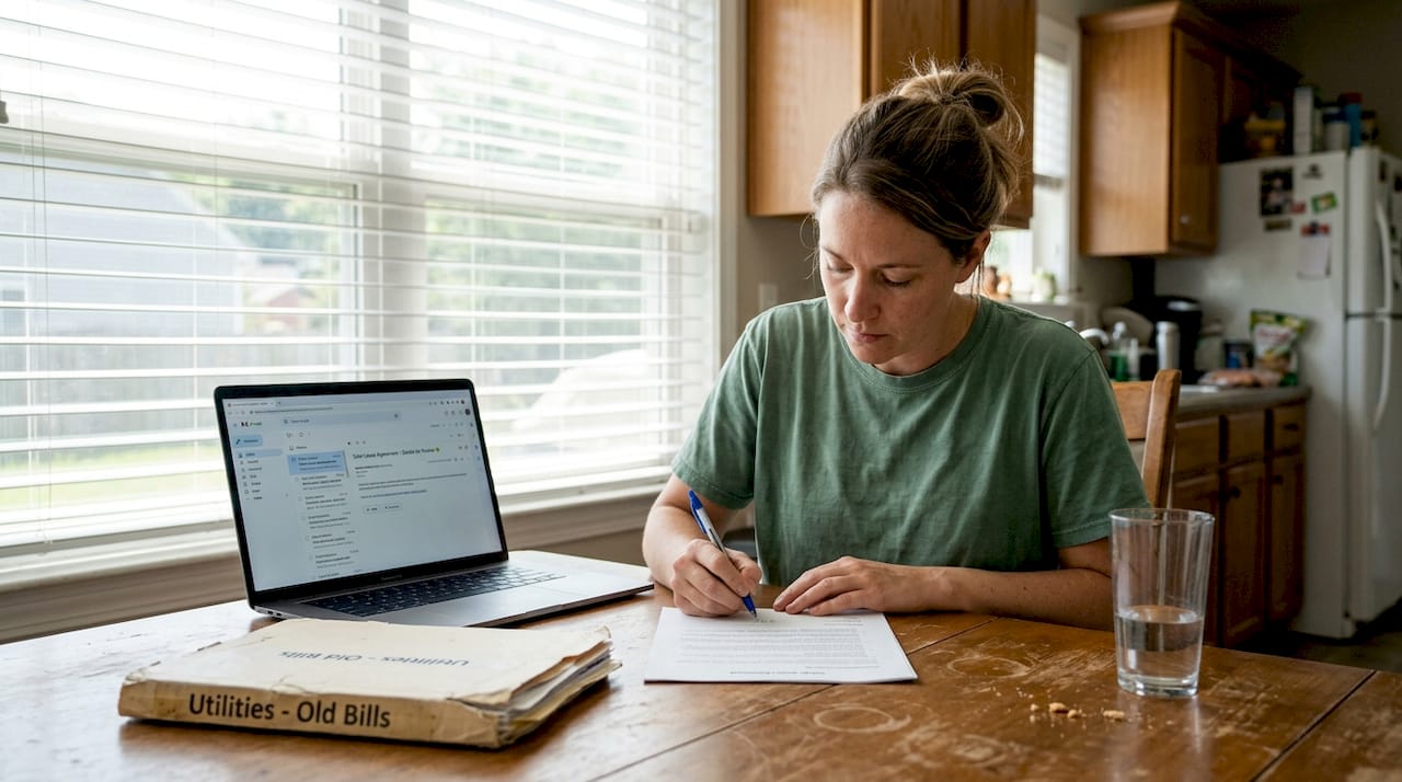 What is a solar lease: affordable solar for Florida homes 1 Woman signing solar lease agreement at kitchen table