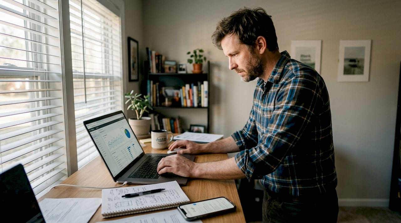 Contractor reviewing ads and SEO performance