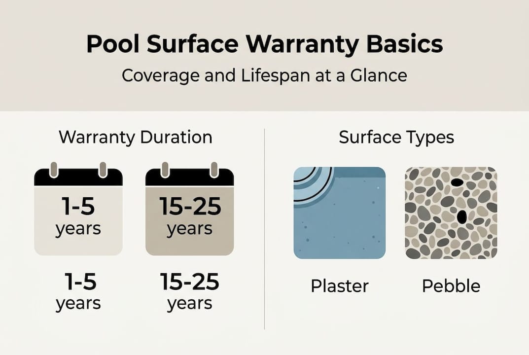 Pool warranty duration and surface types infographic